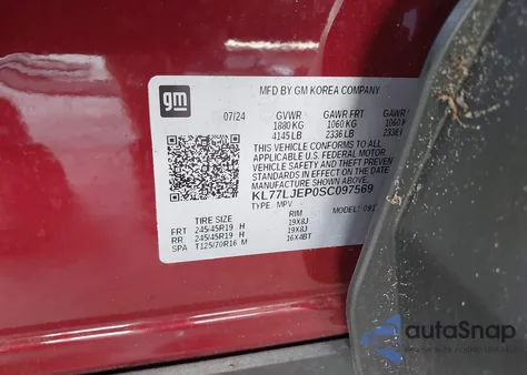 2025 Chevrolet Trax Fwd 2Rs z USA, uszkodzony, nr VIN KL77LJEP0SC097569